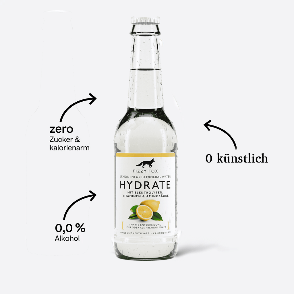 Fizzy Fox Hydrate Lemon Elektrolyt getränk zuckerfrei, ohne künstliche Zusatzstoffe, natürlich und kalorienarm